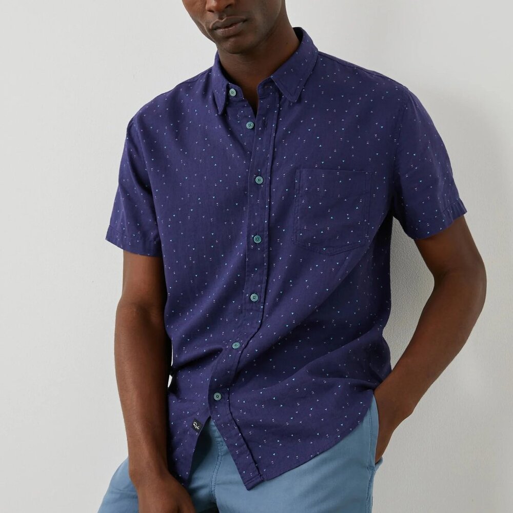 Rails Men’s Navy Short-Sleeve Button-Down Shirt with Micro Dot Print
